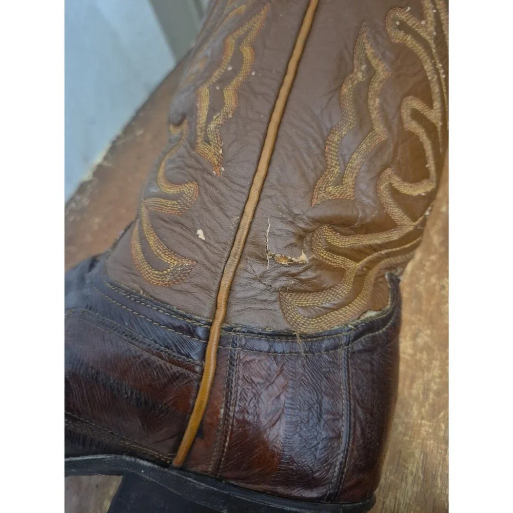 Vintage Tony Lama 8268 Men’s 13 Eel Skin Cowboy Boots Size 8.5D Black Label USA